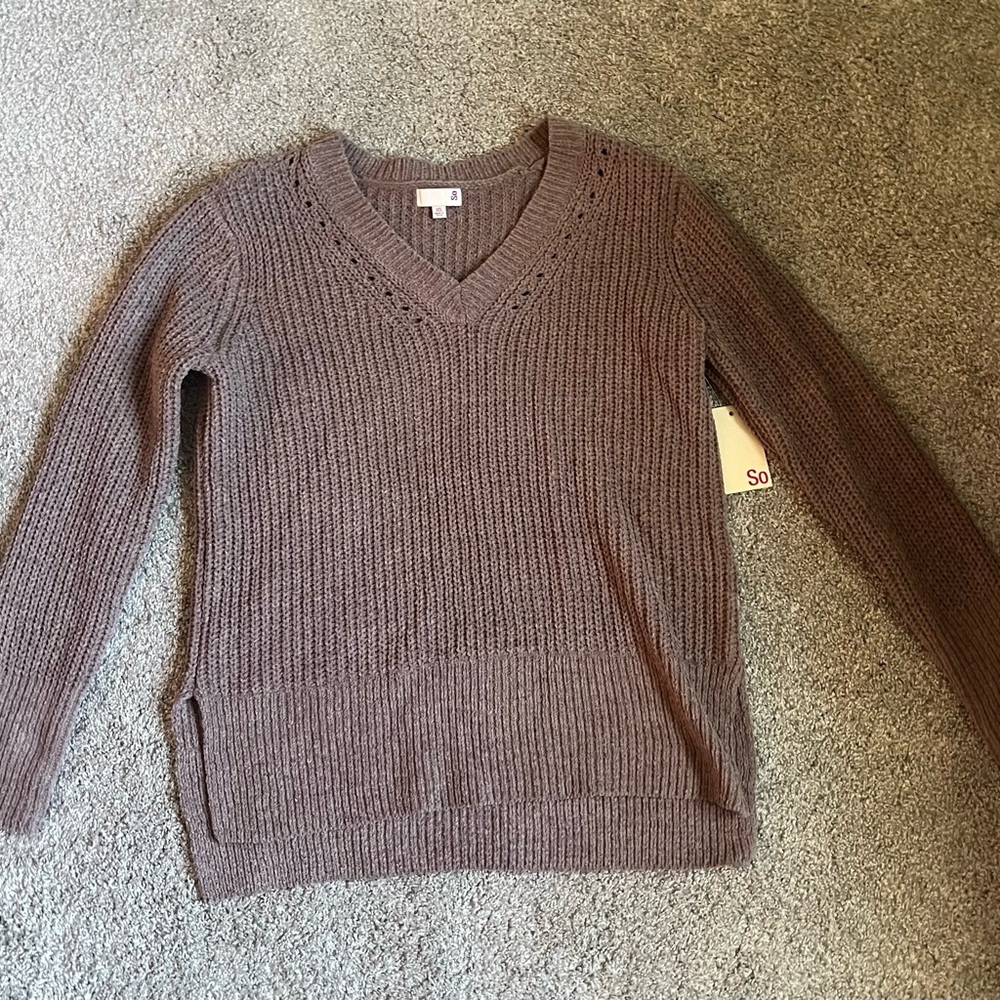 Brown V-Neck Knit Sweater